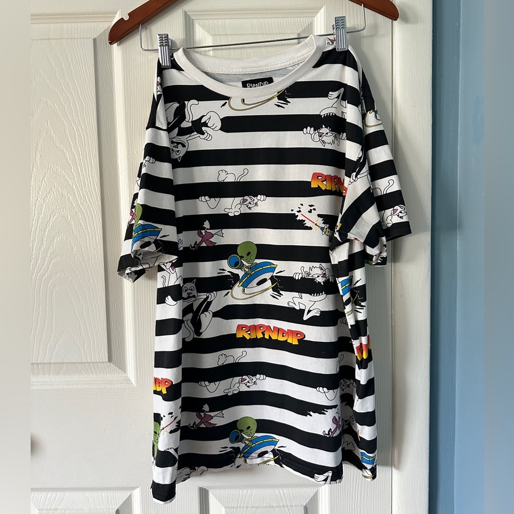 Ripndip Black & White Stripe Tee- Medium